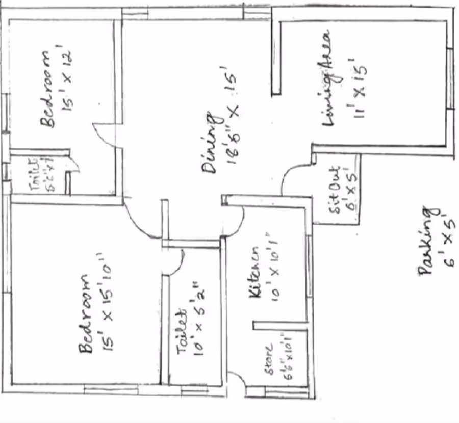 Hand drawn basic floor plan