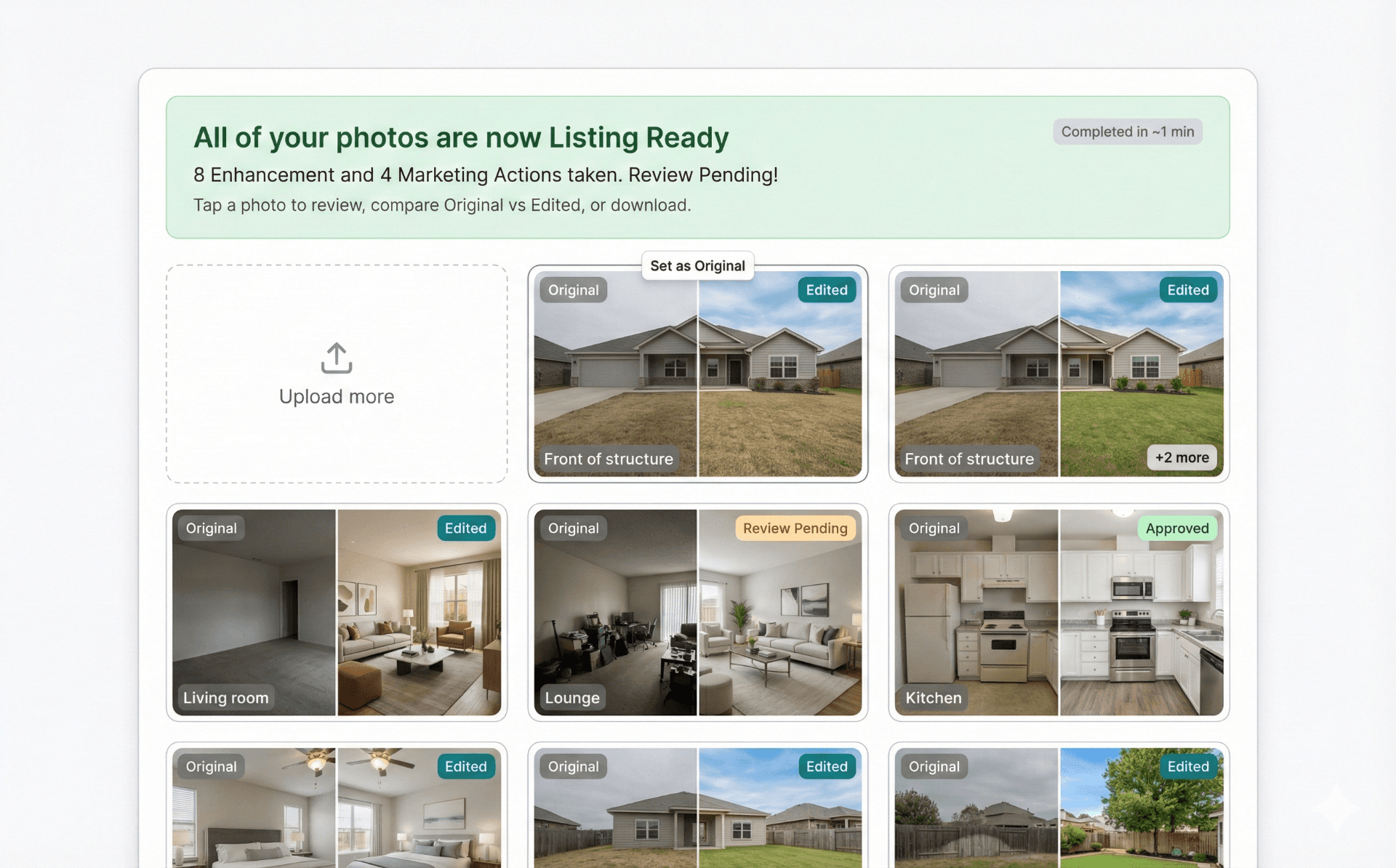 Smart Media Module workflow showing batch-processed listing photos
